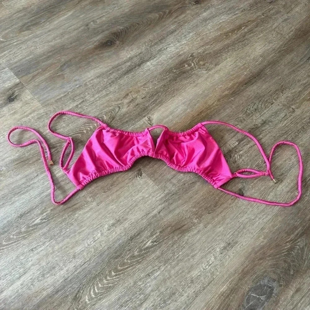 NAEL Women's Large Pink Bikini Top Nylon Spandex Swim Pool Beach Tie